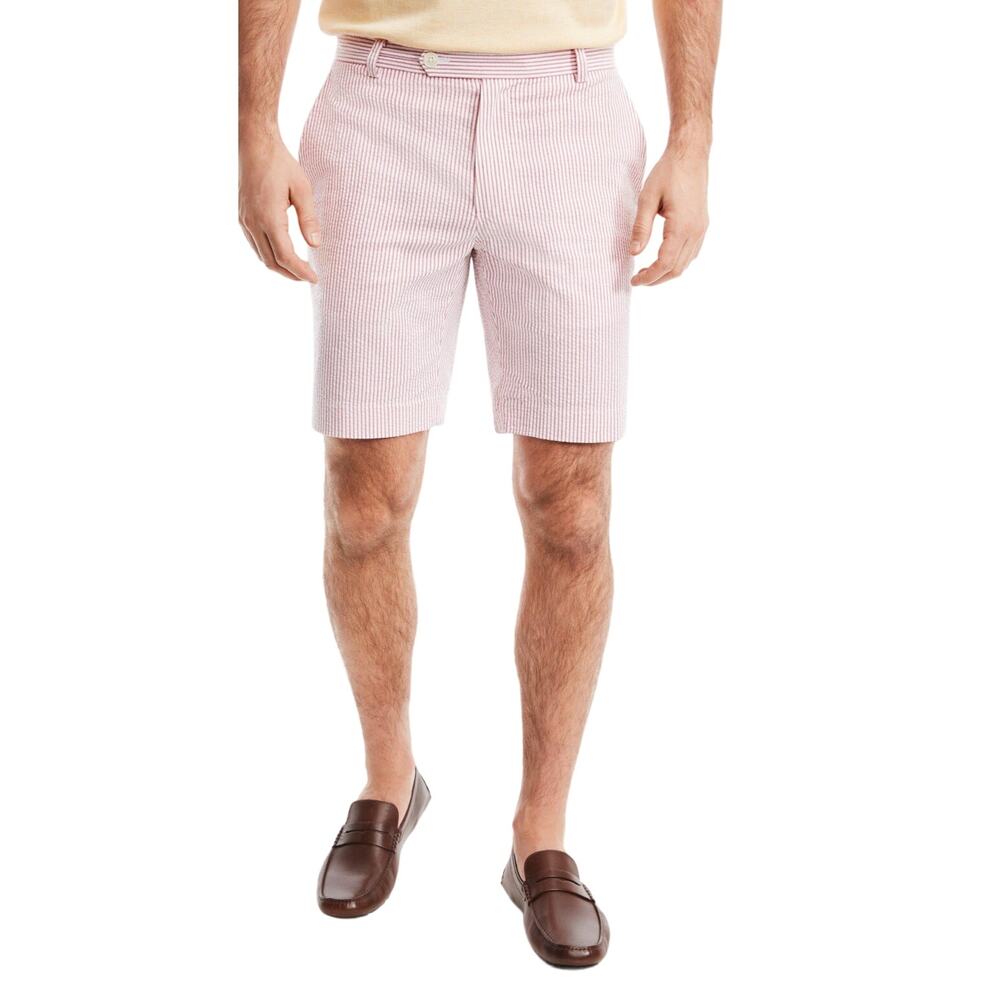 Brooks Brothers Classic Flat Front Seersucker Shorts Red White 36